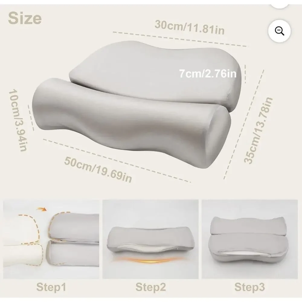 Constructs Zero Pressure Memory Foam Cervical Neck Pillow Silver Gray Cooling